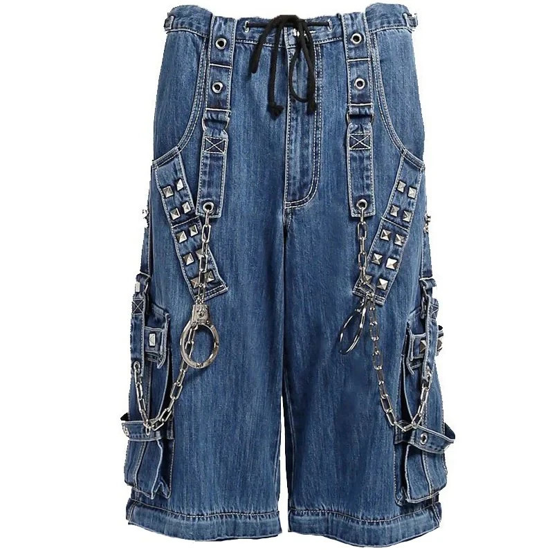 Extreme Bondage Light Blue Denim Shorts Handcuff Skater Gothic