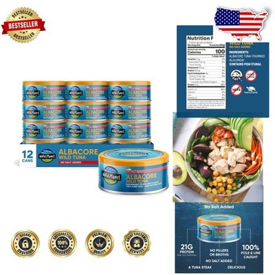 Wild Albacore Tuna 12pk 5oz Cans - No Salt, Sustainably Pole Caught, Keto Kosher