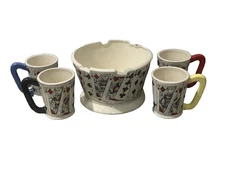 Vintage Byron Molds Poker Cards Set With Ceramic Bowl (1977) and 4 Cups (1978)