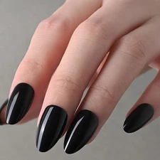 evpct Glossy Press on Nails Short Almond Short for Women, Black Fake Nail wit...