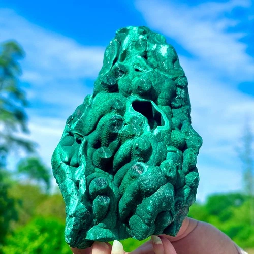 1.72LB Natural VELVET Malachite cat's eye specimen crystal rough mineral-Congo