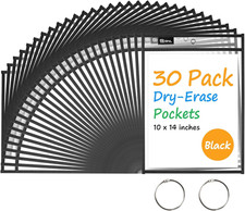 Dry Erase Pocket Sleeves 30 Packs, Reusable Clear Plastic Ticket Holders with...
