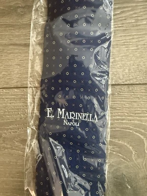 E. Marinella Napoli Herren Krawatte 100% Seide Blau Geometrisches Muster Neu Selten Muster - Bild 1 von 4