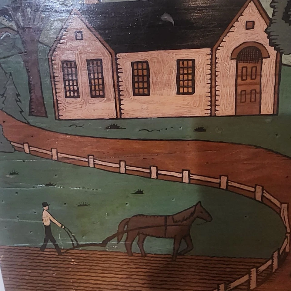 Черная американская народная картина на борту неподписанная - Изображение 2 из 4