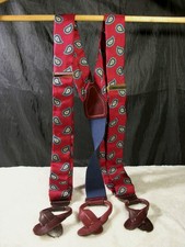 CAS GERMANY RED, PAISLEY PRINT SILK  LEATHER END TIE SUSPENDERS FREE SHIP