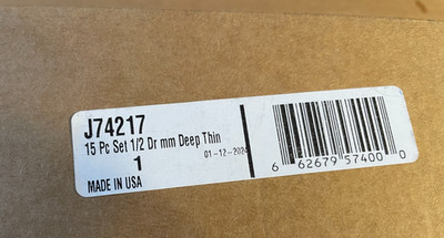 Proto J74217 15pc 1/2in Drive Metric Deep Thin Wall Impact Socket Set