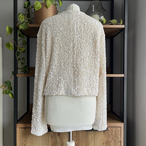 H&M Pailletten Jacke L 16 18 weiß & schwarz Fliege vorne Limited Edition einmal getragen - Bild 4 von 10