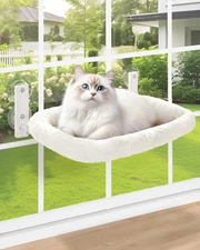 Cat Window Perch with Soft Plush Cushion Bed, Cordless Cat Window Hammock with 3