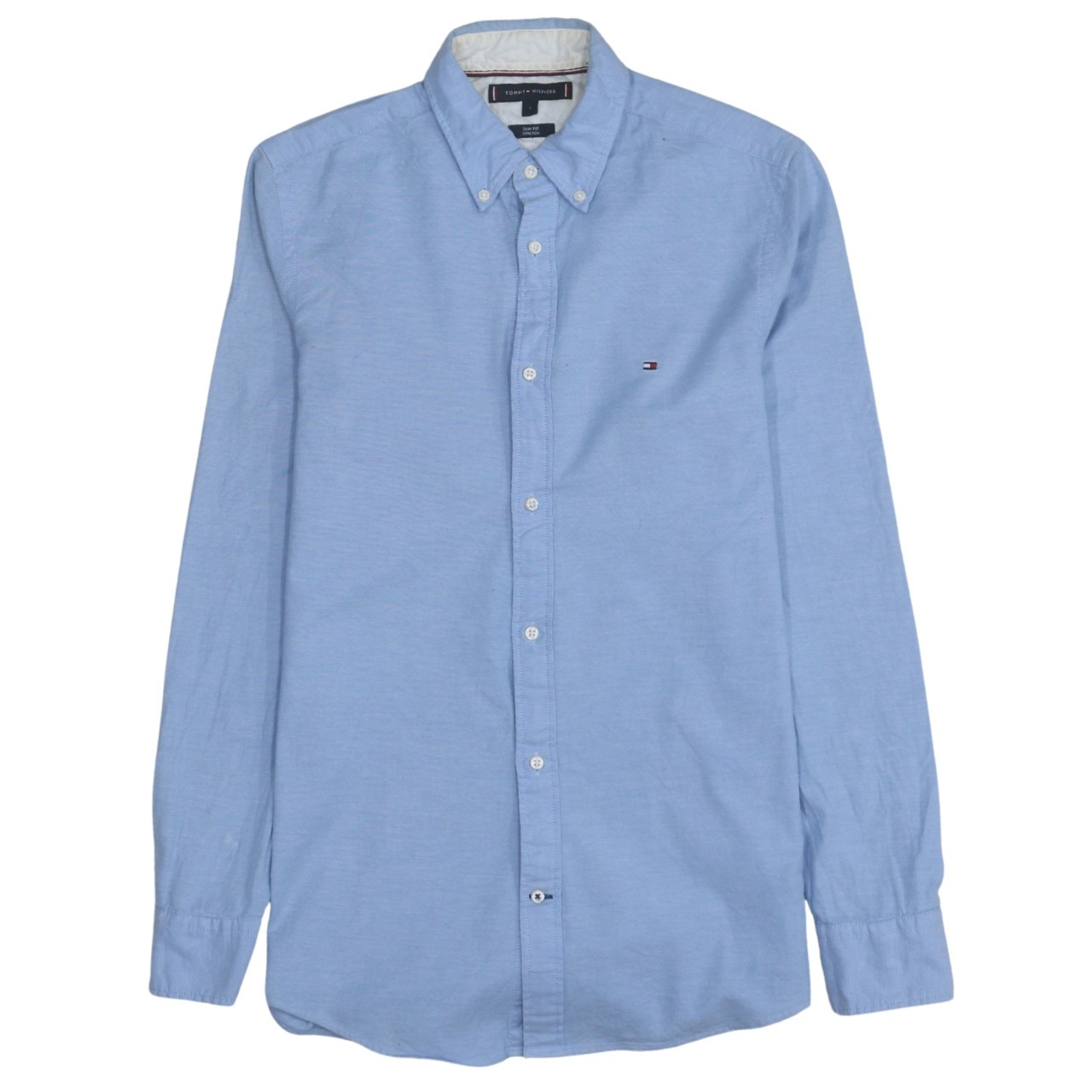 Tommy Hilfiger Mens Shirt Light Blue Oxford Button Down Embroidered Flag Logo S