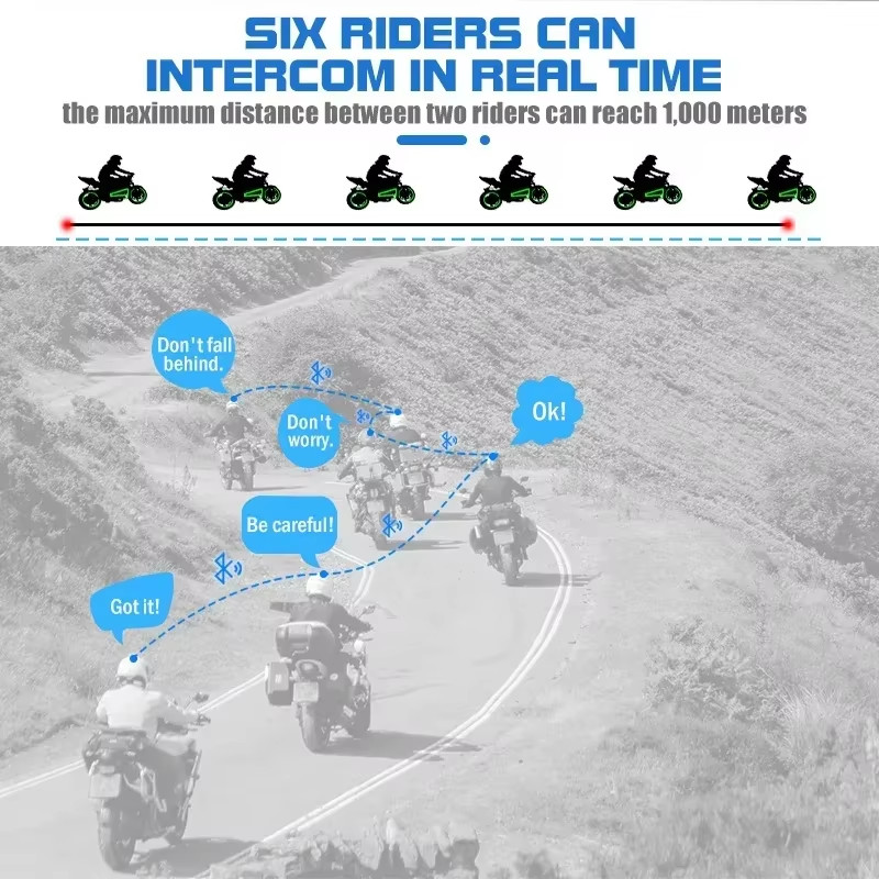 2PCS  M2 Motorcycle Helmet Bluetooth Headset Intercom 6 Riders 1000M Intercom Su
