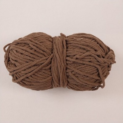 Skein of Chunky Chenille Yarn in Soft Brown Thick Plush Soft Blanket Yarn