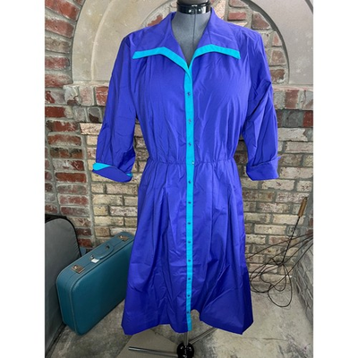 #ad shirt dress dolman sleeve purple aqua blue shoulder pads $65.00