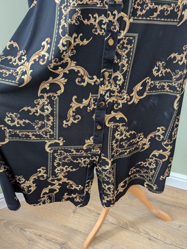 Sosander Black & Gold Print Midi Length Stretchy Shirt dress size 10 - Picture 8 of 18