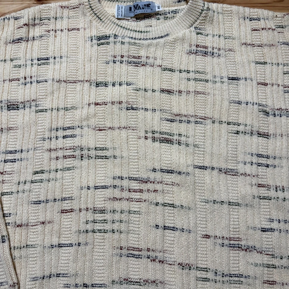 Винтажный 90-х Crewneck вязаный пуловер дедушка свитер сделано в США мужской - размер XL - Изображение 2 из 4