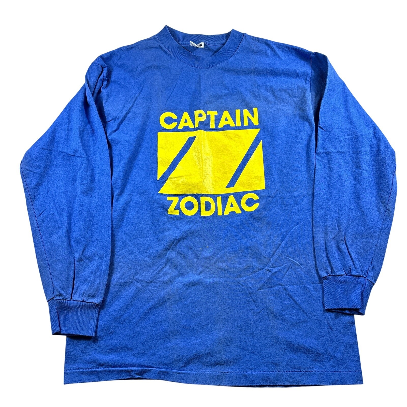 Vintage Captain Zodiac Long Sleeve Shirt XL Blue Single Stitch Kauai Surf Hawaii