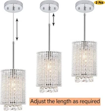 MO&OK Modern 3 Pendant Light Farmhouse Crystal Hanging Lamp Fixtures