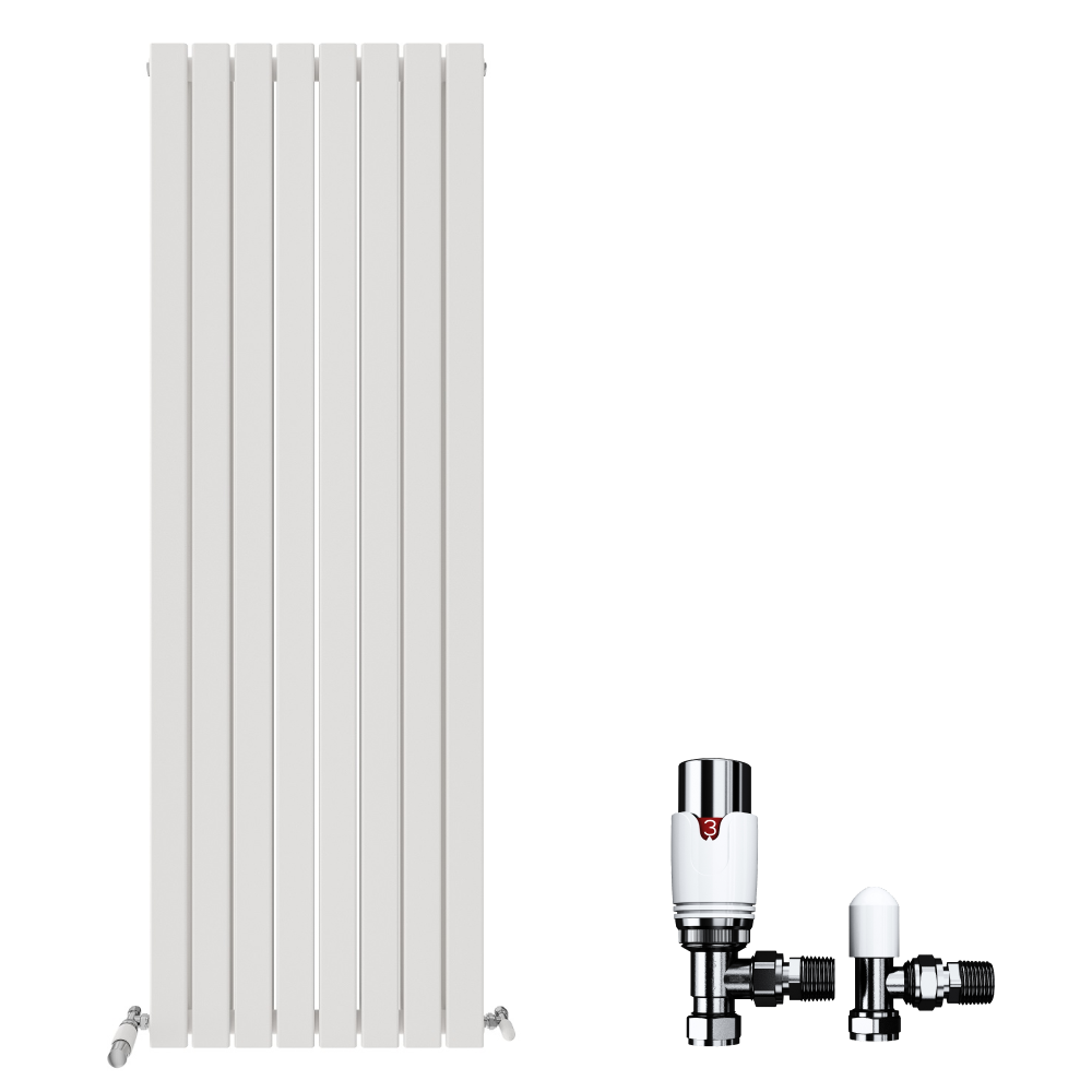 Radiator Vertical Designer Flat Double Angled Valve White Panel 1800x608mm