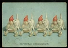 OLD GERMAN HOLIDAYS GREETINGS CARD 4 DWARFS 4 CATS LITHO 1894 RARE