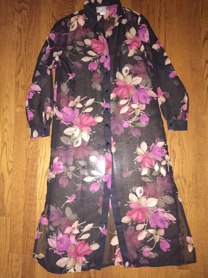 BLAIR 花卉和服黑色和红色粉红色玫瑰夹克长款透明外套女式小号 — 第 4/4 张图片