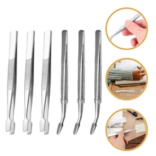 6 Pcs Duckbill Clip Stamp Tweezers Stamping Supplies Stainless Steel Curved