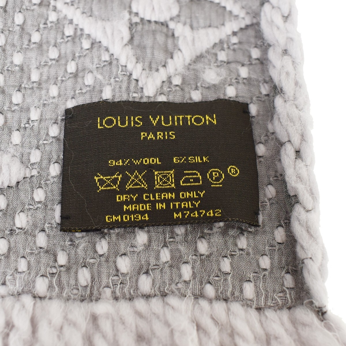 LOUIS VUITTON LV Long Muffler Winter Scarf Monogram Wool Silk GY  