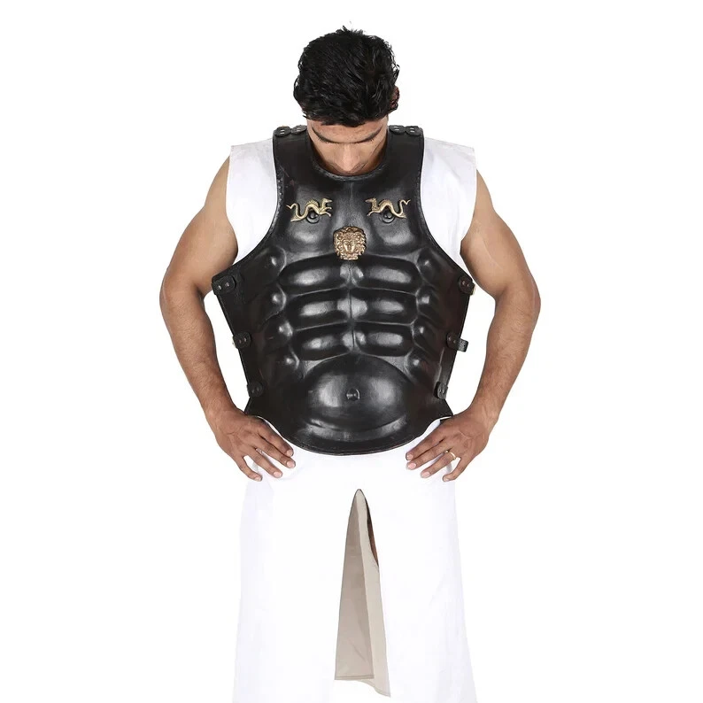 Disfraz de Halloween de cuero griego armadura muscular pechuga negra coraza romana Foto 4 de 4