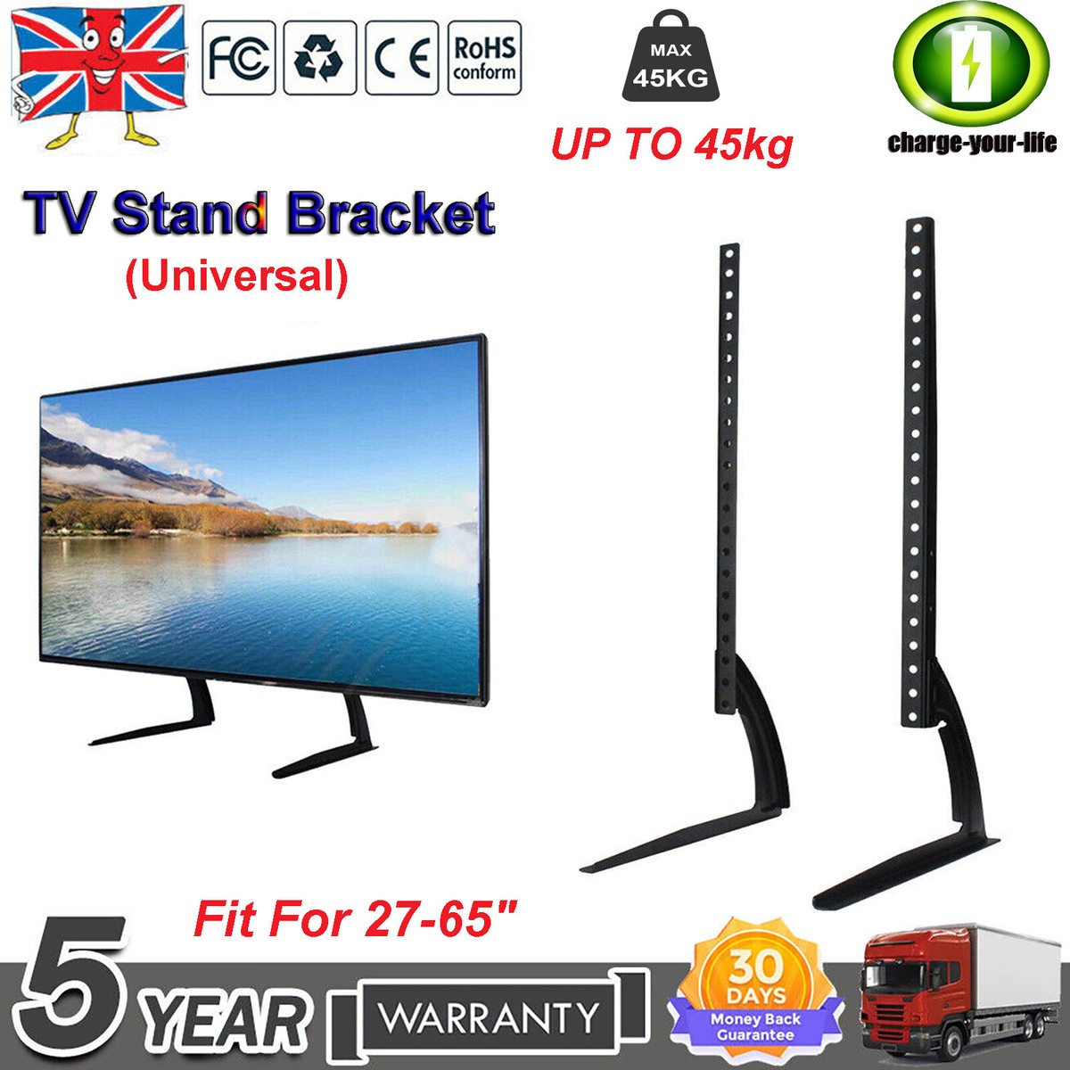 Universal Adjustable Height TV Stand Legs - Fits 27" To 65" Flat Screens, Black, By TAVR 10 thumbnail image