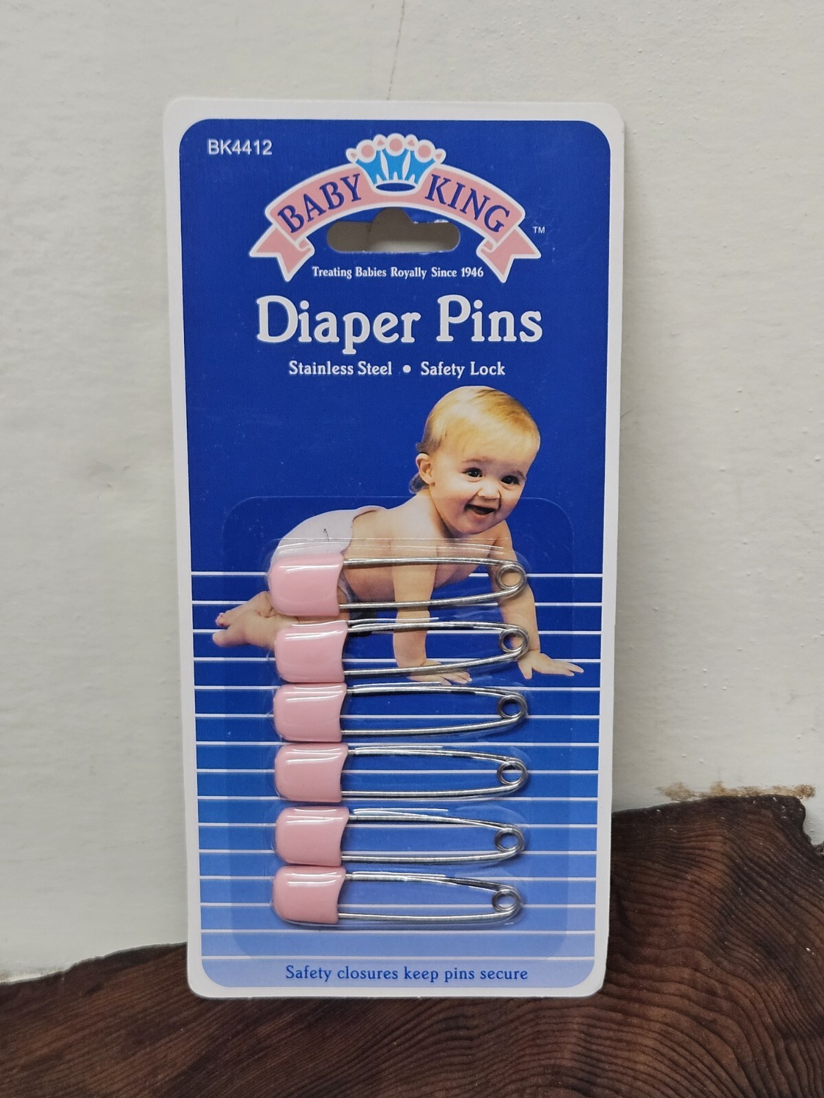 Baby King Diaper Pins Safety Lock  Pin Stainless  6-pk Pink