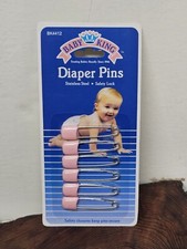 Baby King Diaper Pins Safety Lock Pin Stainless 6-pk Pink