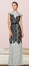 Tadashi Shoji Lace Contrast Colorblock Black Dove Cap Sleeve Dress Gown