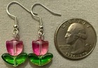 PINK TULIP FLOWER GLASS BEAD EARRINGS with Sterling Silver Ear Wires #1 — photo 2