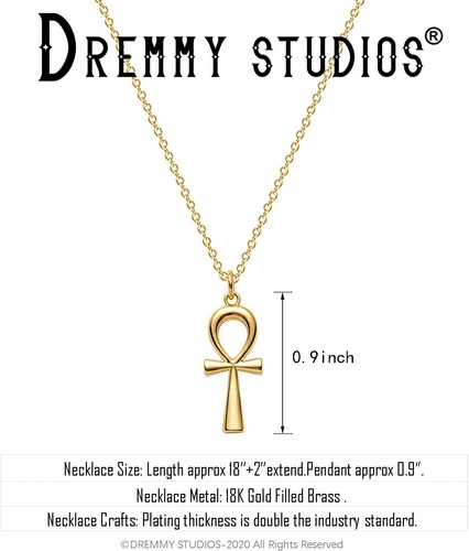 18K Gold Filled Simple Tiny Cute Disc Hammered Ankh Cross Dainty Mama Necklaces - Picture 3 of 7