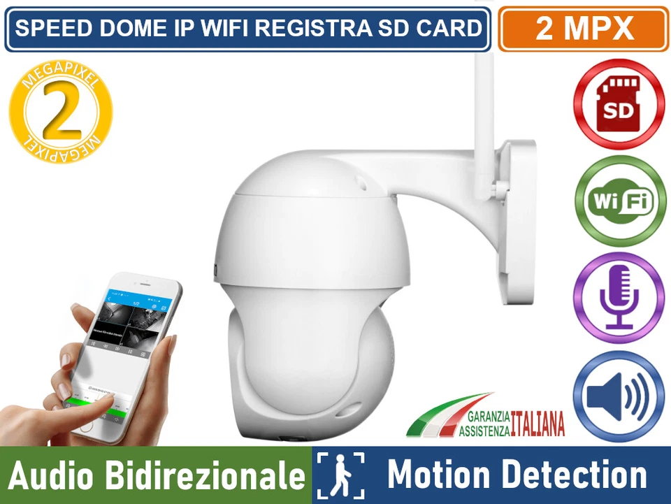 TELECAMERA WIFI IP MINI SPEED DOME 2 MP 1080P REGISTRA CON SD CARD IP66 - Immagine 2 di 3