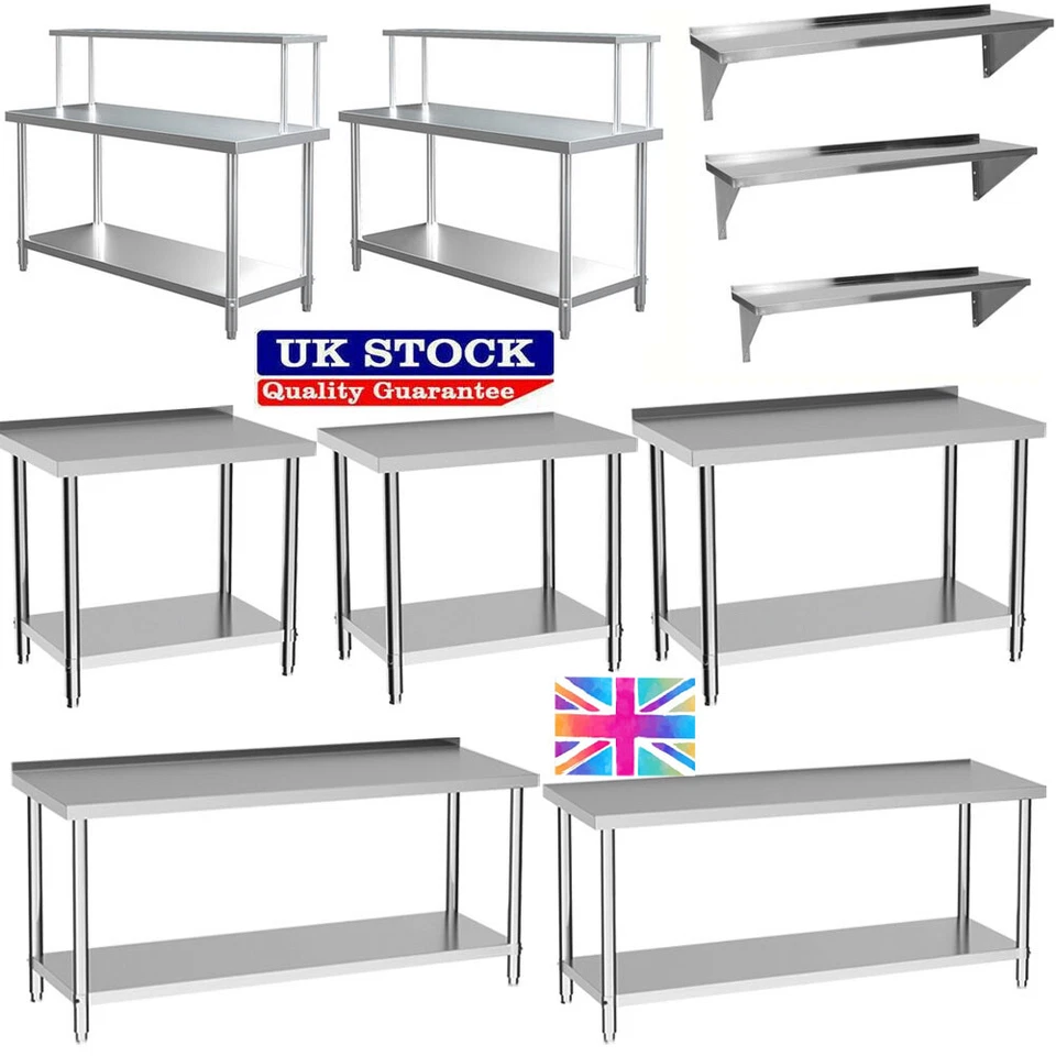 WALLPAPER-MASTER Stainless Steel Work Bench Commercial Catering Table Kitchen WorkTop Undershelf