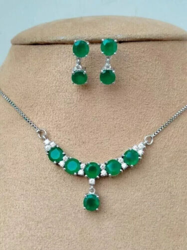 4.00Ct Round Cut Lab Created Emerald Women's Jewelry Set 14K White Gold Plated - Picture 2 of 4