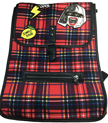 DISNEY Cruella De Vil Full Size Red Plaid Backpack Patches 