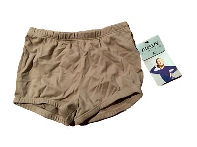 NWT Girls Danskin Nylon Shorts TAN (6-6X) 20'' + FREE Pink DANCE TOP SZ S