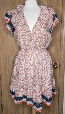 Trovata Birds Of Paradis Womens Marcella Dress L White Red Navy Floral NWT