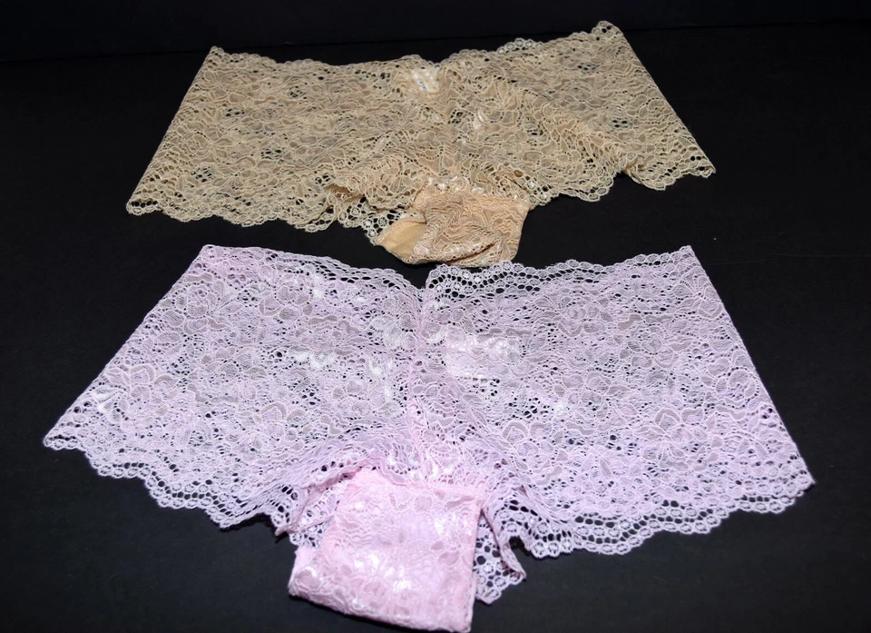 Calcinha Isaac Mizrahi 2 pares bege e rosa floral renda hipster tamanho PS NOVA SEM ETIQUETAS - Imagem 3 de 4