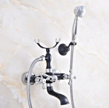 Black Silver Chrome Brass Clawfoot Bath Tub Faucet Shower Mixer Tap Set sna624