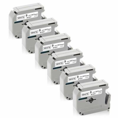 6X Beschriftungsband kompatibel mit Brother P-touch M-K221S sw auf ws 9mm MK221