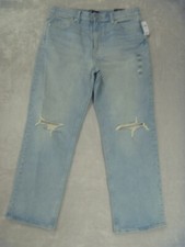 GAP DENIM Womens Size 14/32R High Rise Straight Leg Distressed Light Wash NEW