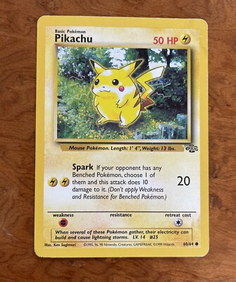 1999 (95, 96, 98) Pokemon Pikachu Red Cheeks Jungle 60/64. 50 HP