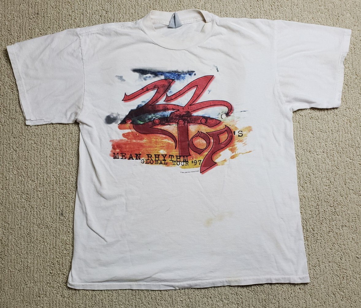 Vintage Tultex 90s 1997 ZZ Top Mean Rhythm Global Tour White