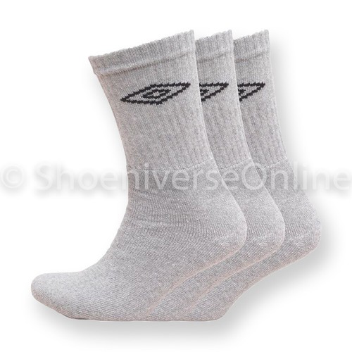 Umbro Men's 3 Three Pack Sports Crew Socks Cotton Knit Ribbed Black White Grey - Picture 4 of 4