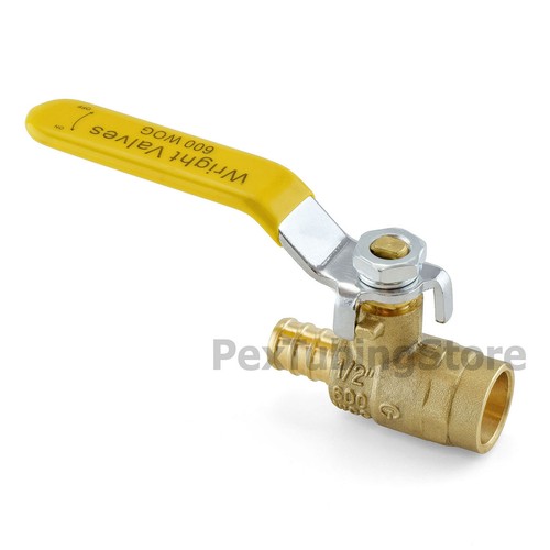 1/2" PEX (Crimp) x 1/2" Sweat/Solder Brass Shut-Off Ball Valve, Full Port