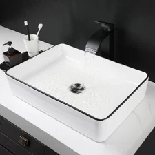 20" White Ceramic Rectangle Bathroom Vessel Sink Washing Bowl Mixer Faucet Set