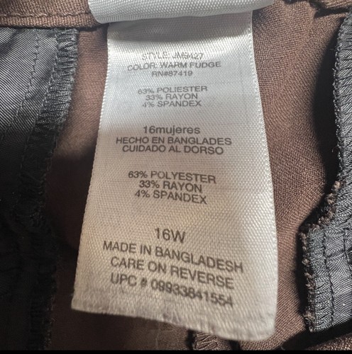 Just My Size Womens Pants 16W Warm Fudge Brown Dress Career Style JM9427 Zipper - Picture 14 of 14