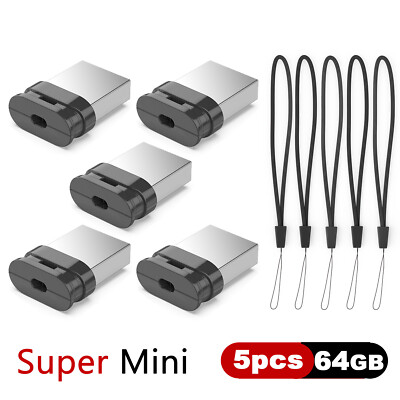 Kootion 5pcs 64GB Metal Super Mini Style USB 2.0 Memory Sticks Thumb Drive Black