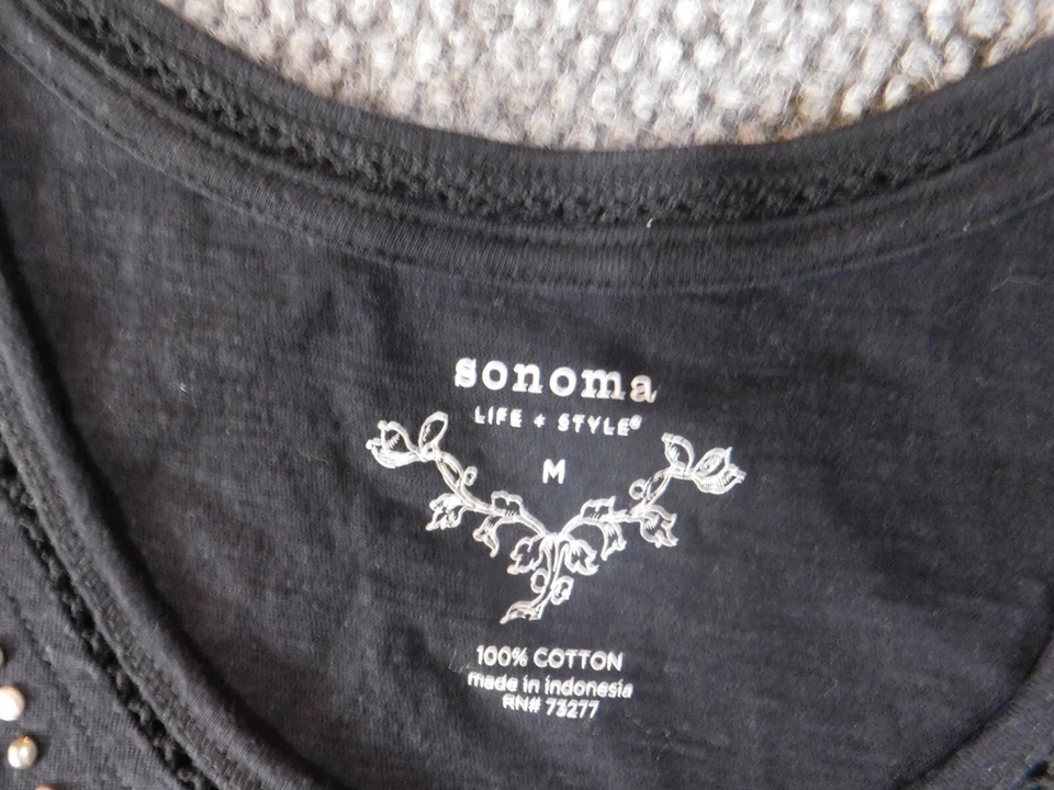 Blusa Sonoma Mujer Mediana Negra Jersey Tanque Clásico Top Casual Adorno Foto 3 de 4